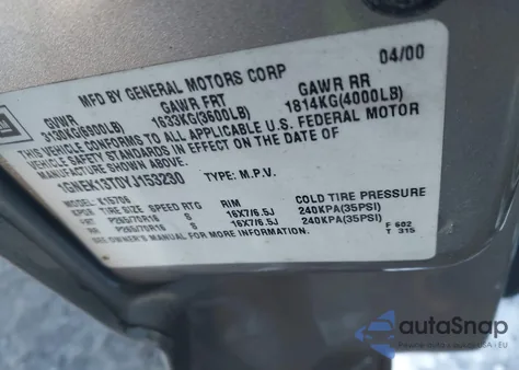 2000 Chevrolet Tahoe All New Ls из США, поврежденный, VIN 1GNEK13T0YJ153230